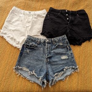 LOT OF 3 Wild Fable black white blue high waist cheeky cut off denim jean shorts